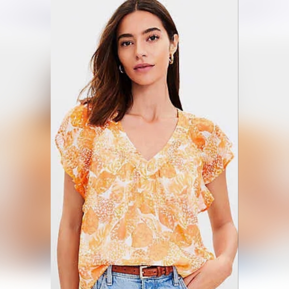 Petite Loft Shell Flutter V Neck top